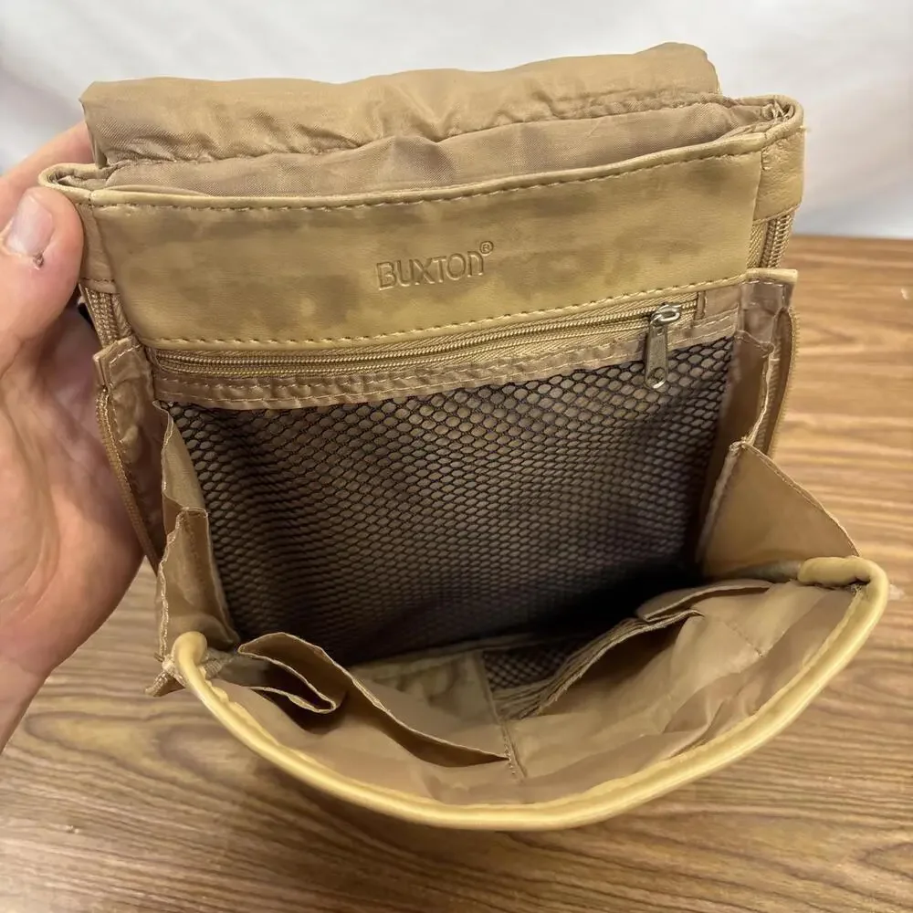 Vintage BUXTON Soft Leather Sling Bag Crossbody Handbag Organizer Tan - Picture 8 of 10